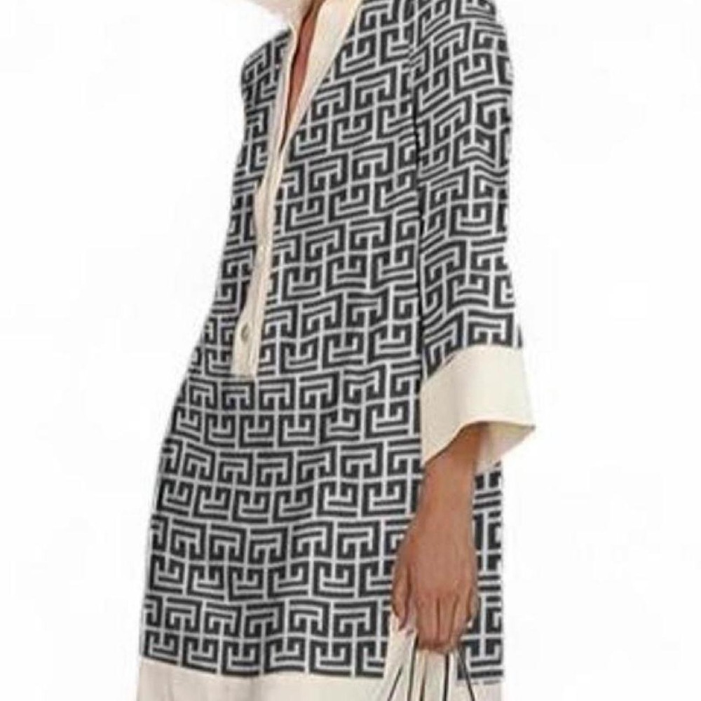 UOOZEE Long Sleeve Three-Quarter Sleeve Buttoned Printed  Mini Dress Shirt Dress
